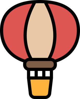 Sıcak hava balonu çizimi. Balon görüntünün ana odak noktası ve havada yüzüyor. Balon beyaz bir arka planla çevrilidir.