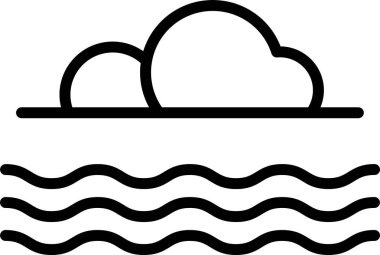 Önünde bir su kütlesi olan bulutlu bir gökyüzünün siyah beyaz çizimi. Gökyüzü bulutlarla dolu ve su dalgalı. Fırtına havasına rağmen manzara sakin ve huzurlu.