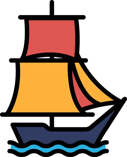Черно Белый Рисунок Парусника Лодка Маленькая Имеет Флаг Вершине Лодка Лицензионные Стоковые Иллюстрации
