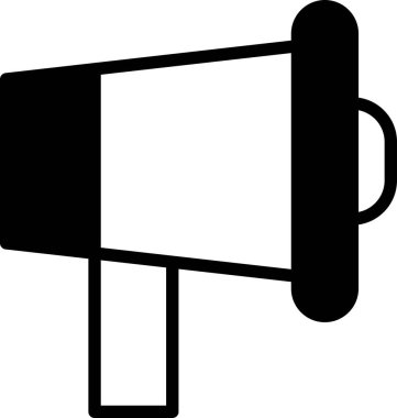 Üzerinde kırmızı düğme olan büyük siyah beyaz bir megafon. Megafon gürültü ve otoritenin sembolüdür.