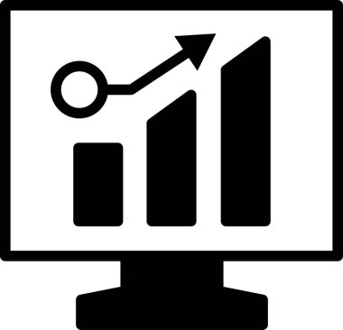 Üzerinde grafik olan bir bilgisayar monitörü. Grafik yükseliyor ve monitör siyah beyaz.