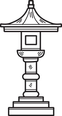 Üzerinde çatısı olan uzun, ince, beyaz bir sütun. Çatı eğimli ve sivri uçlu. Sütun bir platformda duruyor.