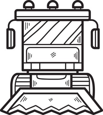 Bir traktörün siyah beyaz çizimi. Traktör karikatür tarzında çizilmiş ve karikatüre benziyor.