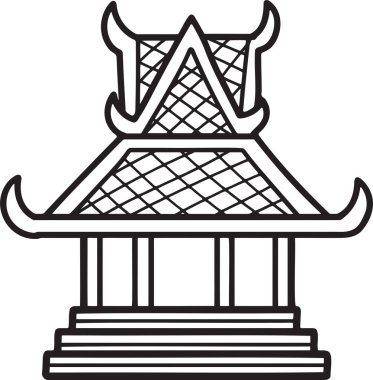 Bir sürü detay ve penceresi olan büyük bir bina. Bina Asyalı stili.