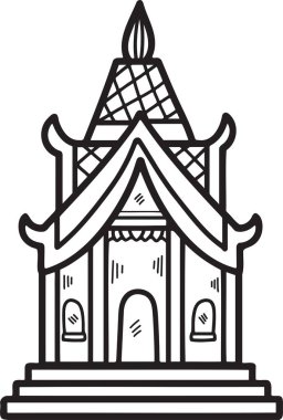 Bir sürü detay ve penceresi olan büyük bir bina. Bina Asyalı stili.