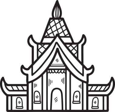 Bir sürü detay ve penceresi olan büyük bir bina. Bina Asyalı stili.