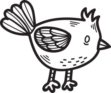 Sivri gagalı çizgi film kuşu arka ayaklarının üzerinde duruyor. Kuş kameraya bakıyor ve el sallıyor.