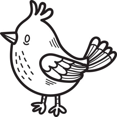 Sivri gagalı çizgi film kuşu arka ayaklarının üzerinde duruyor. Kuş kameraya bakıyor ve el sallıyor.