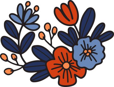 Çiçekli yapraklı bir dalın siyah beyaz çizimi. Çiçekler küçük ve narin, yapraklar da büyük ve yapraklı.