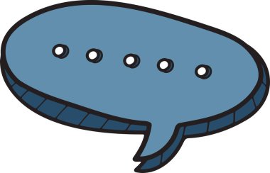 Ortasında noktalar olan bir konuşma balonunun siyah beyaz çizimi. Konuşma balonu çizgi film tarzında çizilmiş ve neşeli, neşeli bir havası var.