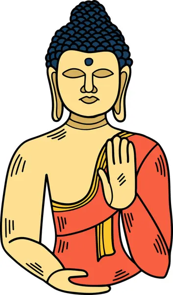 Desenho Uma Estátua Buda Com Uma Mão Peito Estátua Está Vetores De Stock Royalty-Free