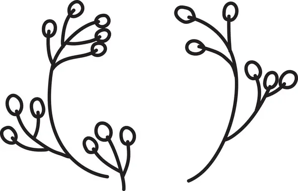 一种有花的叶状枝条的黑白图画 花儿又小又细 叶子又大又叶茂 图库插图