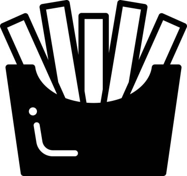 Bir kase patates kızartmasının siyah beyaz çizimi. Patatesler uzun ince dilimlere ayrılır ve bir kasenin içindeymiş gibi görünürler.