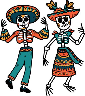 Şapka ve pantolon giymiş bir iskelet dans ediyor. İskelet siyah beyaz bir kıyafet giyiyor.