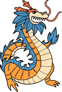 Çin ya da Japon tarzı ejderha çizimi. Çizgi şeklinde çizilmiş.