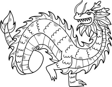 Çin ya da Japon tarzı ejderha çizimi. Çizgi şeklinde çizilmiş.