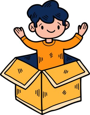 Hediye kutulu çocuk. El çizimleri sanat tarzında.