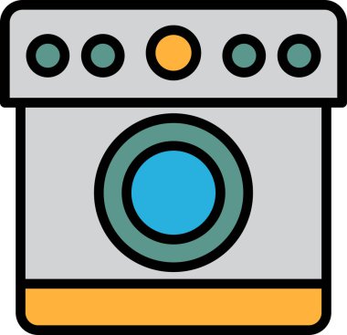 Satır biçiminde bir çamaşır makinesi ve kurutma simgesi çizimi