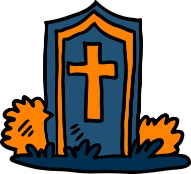 Üstünde haç olan bir mezarlık taşı. Mezar taşı boş ve bacağı kırık.