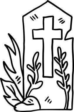 Üstünde haç olan bir mezarlık taşı. Mezar taşı boş ve bacağı kırık.