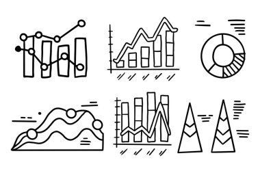 Farklı şekil ve boyutlarda grafikler. Grafikler siyah-beyaz çizilmiş ve onları gösteren oklar var.
