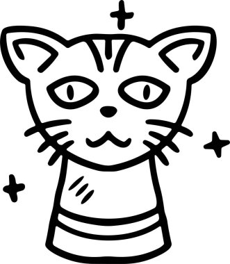 Siyah yüzlü ve beyaz çizgili bir kedi. Kedinin yüzünde bir şaşkınlık ifadesi var.