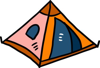 Kapısı ve penceresi olan bir çadır. Çadır siyah beyaz. Çadır bir macera ve keşif sembolüdür.