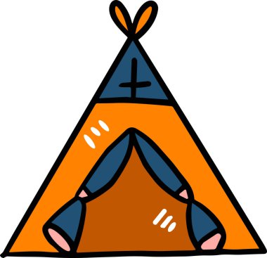 Kapısı ve penceresi olan bir çadır. Çadır siyah beyaz. Çadır bir macera ve keşif sembolüdür.