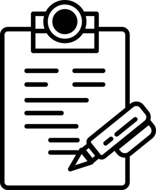 Üzerinde kalem olan bir not panosu. Pano siyah ve beyaz. Kalem siyah ve ucu sivri.