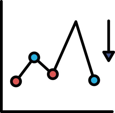 Ortasında daire olan bir grafik ve aşağı doğru bir eğilim. Grafik siyah beyaz.