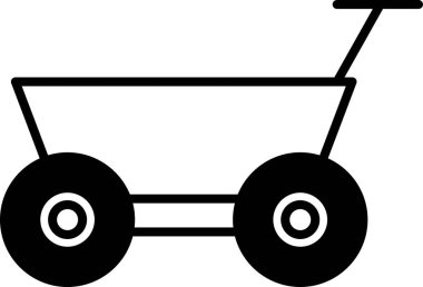 Siyah beyaz bir el arabası çizimi. El arabası boş ve sapı var.