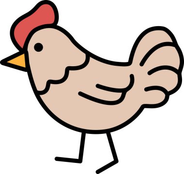 Beyaz arka planda bir tavuk yürüyor. Tavuk küçük ve siyah bir gagası var.