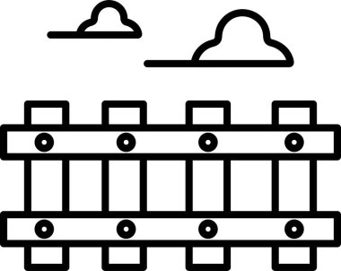 Arkasında bulutlu bir gökyüzü olan ahşap bir çitin siyah beyaz çizimi. Çit birçok ahşap tahtadan oluşur ve gökyüzü bulutlarla doludur. Sahne sakin ve huzurlu, çitler gibi.