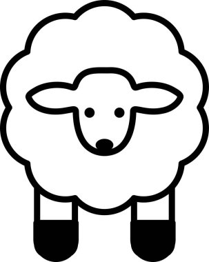 Siyah toynaklı bir koyun beyaz arka planda duruyor. Koyun, görüntünün ana odak noktasıdır. Basit, sevimli ve huzurlu bir sahnedir.