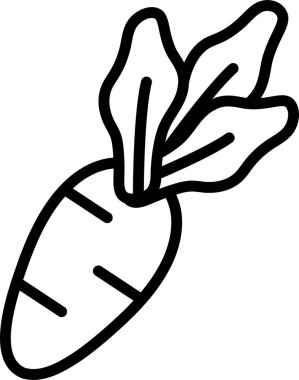 Siyah beyaz çizimde bir havuç gösterilir. Havuç, resmin ana odak noktasıdır ve çizimin en önemli parçasıdır.