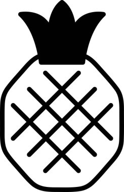 Üzerinde yeşil yaprak olan bir ananas. Ananas siyah ve turuncu olarak çizilir. Ananas tropikal cennetin bir sembolüdür ve genellikle tatil ve rahatlama ile ilişkilendirilir.
