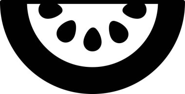 Bir dilim karpuzun siyah beyaz görüntüsü. Dilim ikiye bölünmüş ve tohumlar görünür durumda. Görüntü basit ve minimalist bir tasarıma sahip, karpuz dilimine odaklı.