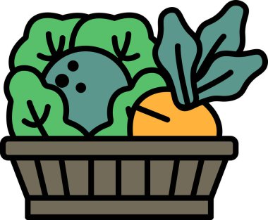 Bir sepet sebze, marul, turp ve havuç.