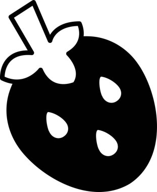 Üstünde yaprak olan bir çilek karikatürü. Çilek kırmızıdır ve üzerinde meyve suyu vardır.