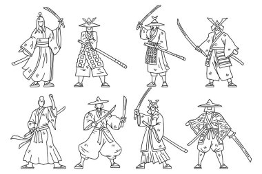 Geleneksel Japon kıyafetleri giymiş bir grup adam kılıç tutuyor ve bir resim için poz veriyorlar. Sahne, tüm erkekler bir arada durduğu için güç ve birliktir.