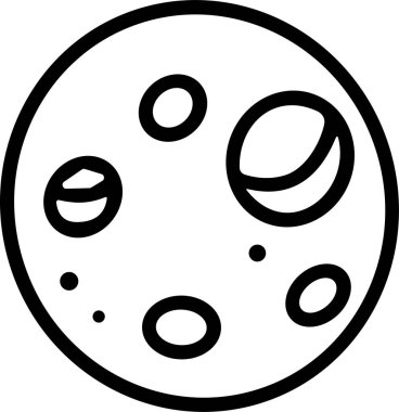 Bir gezegenin siyah beyaz çizimi. Çember bir sürü noktayla çevrili.