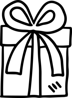 Üstünde fiyonk olan bir kutu. Kutu puantiyelerle süslenmiş. Görüntü basit bir hediye kutusu çizimi.