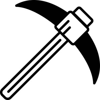 Bir kazmanın siyah-beyaz çizimi. Kazma, kayaları ve diğer sert maddeleri kırmak için kullanılan bir alettir. Görüntü basit ve basit.