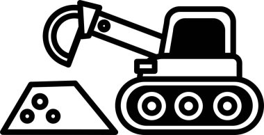 Önünde büyük bir kepçe olan bir inşaat aracının siyah beyaz çizimi. Makine ağır malzemeleri kazmaya ve taşımaya hazır olduğu için, sıkı çalışma ve kararlılık kavramı