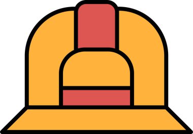 Çizgili bir mühendis şapkası. Şapka masanın üzerinde duruyor.