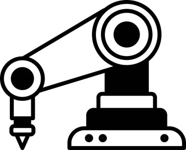 Boynunda zincir olan bir robotun siyah beyaz çizimi.