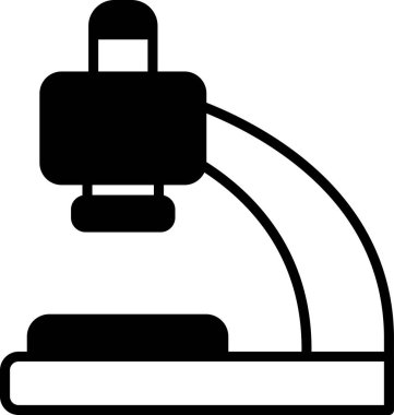 Mikroskobun siyah beyaz çizimi. Görüntü basit bir tasarım, ana odak noktası mikroskop. Bilimsel merak ve keşif kavramı
