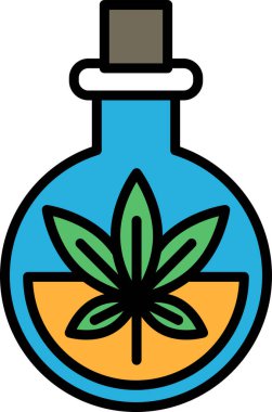 Bir şişe marihuananın siyah beyaz çizimi. Şişe çiçek şeklinde ve üzerinde bir yaprak var.