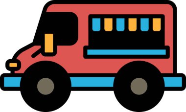 Penceresi ve kapısı olan siyah beyaz bir kamyon. Kamyon park halinde ve üzerinde bir tabela var.