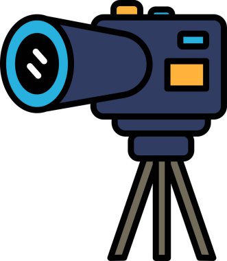 Tripodu olan bir kamera siyah ve beyaz olarak gösterilir. Kamera profesyonel bir kameradır ve fotoğraf çekmek için kullanılır.